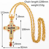 Orthodox Jesus Cross Pendant Necklace with Red Crystal