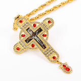 Orthodox Jesus Cross Pendant Necklace with Red Crystal