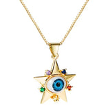 Devil's Eye Pendant Gold-Plated Zircon Pentagram Chain
