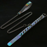 Sexy Rivet Laser Leather Collar Nightclub Bar Girl Slave Training Rope