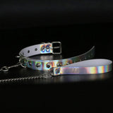 Sexy Rivet Laser Leather Collar Nightclub Bar Girl Slave Training Rope
