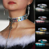 Sexy Rivet Laser Leather Collar Nightclub Bar Girl Slave Training Rope