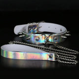 Sexy Rivet Laser Leather Collar Nightclub Bar Girl Slave Training Rope