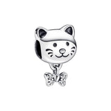 Cat & Bow Animal Charm 925 Sterling Silver Beads for Bracelet DIY Jewelry