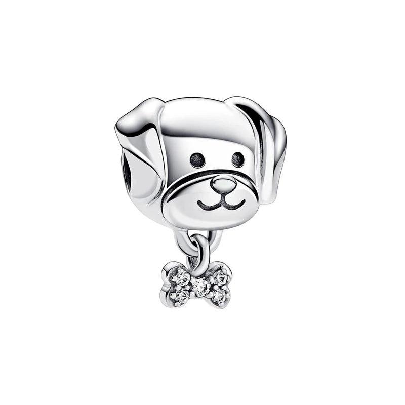 Dog & Bone Animal Charm 925 Sterling Silver Beads for Bracelet DIY