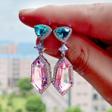 Pink Green Geometric Earrings for Women Anniversary Gift