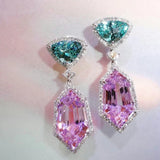 Pink Green Geometric Earrings for Women Anniversary Gift
