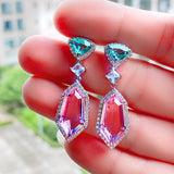 Pink Green Geometric Earrings for Women Anniversary Gift