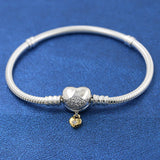 925 Sterling Silver Zircon Heart Daisy Clap Chain Bracelet