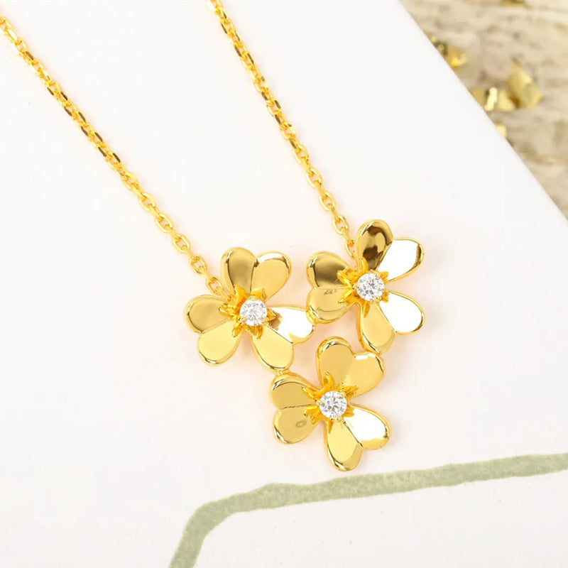 Golden Flower Lucky Clover Necklace Romantic Wedding Party Charm