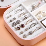 Portable Travel Jewelry Box Organizer Leather Earrings Necklaces Ring Storage