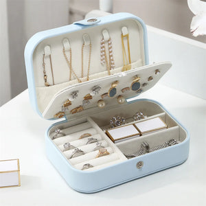 Portable Travel Jewelry Box Organizer Leather Earrings Necklaces Ring Storage