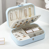 Portable Travel Jewelry Box Organizer Leather Earrings Necklaces Ring Storage