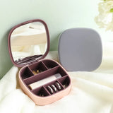 Portable Jewelry Box With Mirror Earrings Lipstick Storage Case