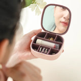 Portable Jewelry Box With Mirror Earrings Lipstick Storage Case