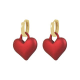 Matte Red Heart Pendant Earrings for Woman Party