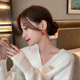 Matte Red Heart Pendant Earrings for Woman Party