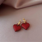 Matte Red Heart Pendant Earrings for Woman Party