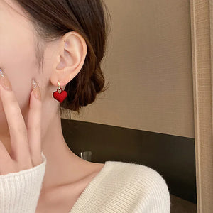 Matte Red Heart Pendant Earrings for Woman Party