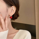 Matte Red Heart Pendant Earrings for Woman Party