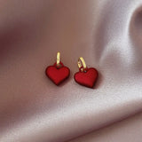 Matte Red Heart Pendant Earrings for Woman Party