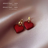 Matte Red Heart Pendant Earrings for Woman Party