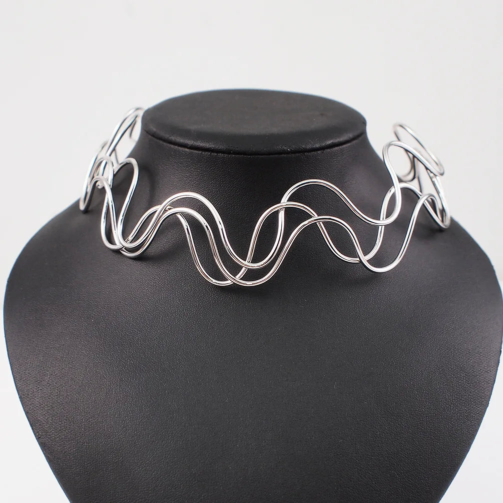 Vintage Punk Silver Torques Choker Necklace for Women