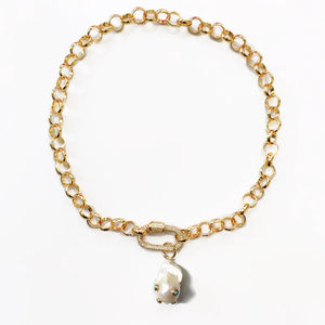 Punk Gold Chain Pendant Necklace with Baroque Pearl