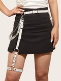 Punk Gothic Faux Leather Belt Metal Chain Ring Waist Strap Street Dance