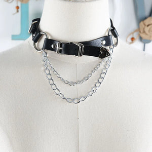 Punk Gothic Faux Leather Belt Metal Chain Ring Waist Strap Street Dance