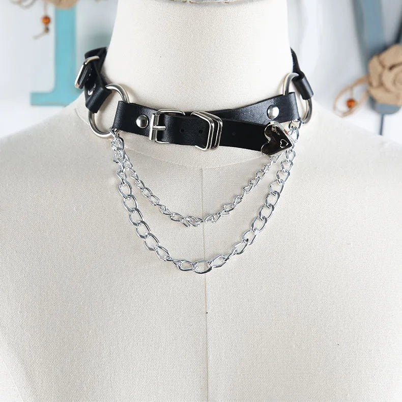 Punk Gothic Faux Leather Belt Metal Chain Ring Waist Strap Street Dance