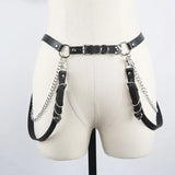 Punk Gothic Faux Leather Belt Metal Chain Ring Waist Strap Street Dance