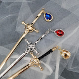 Punk Metal Sword Hairpin Chinese Ruby Hair Sticks DIY Hairstyle Tools