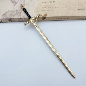 Punk Metal Sword Hairpin Chinese Ruby Hair Sticks DIY Hairstyle Tools