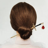 Punk Metal Sword Hairpin Chinese Ruby Hair Sticks DIY Hairstyle Tools