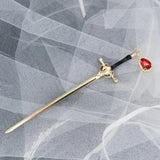 Punk Metal Sword Hairpin Chinese Ruby Hair Sticks DIY Hairstyle Tools