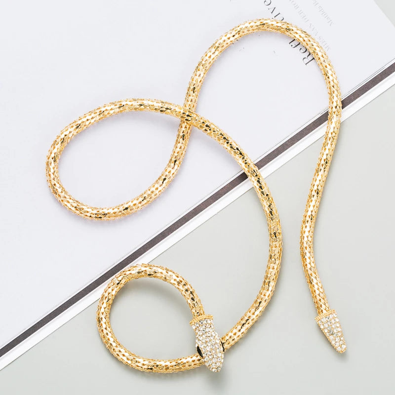Punk Multilayer Bendy Snake Necklace Rhinestone Party Neck Jewelry