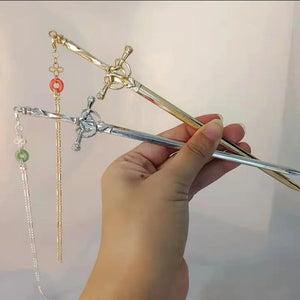 Punk Ruby Pendant Sword Hairpin Chinese Hair Sticks for Women