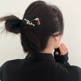 Punk Ruby Pendant Sword Hairpin Chinese Hair Sticks for Women
