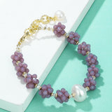 Purple Crystal Pearl Bracelet Vintage Round Chain Beads Bracelets