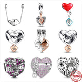 Mother Daughter Pendant Charms Bead Bracelet Silver 925 Trinket