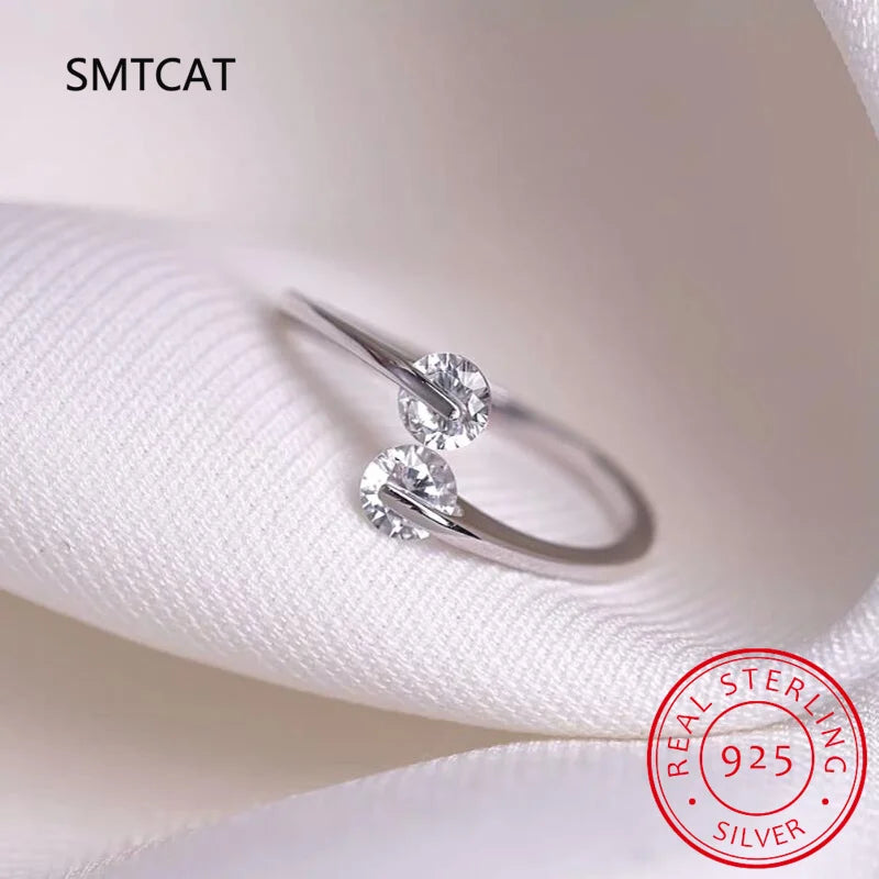 Real 925 Silver D Moissanite Finger Ring Adjustable Wedding Jewelry