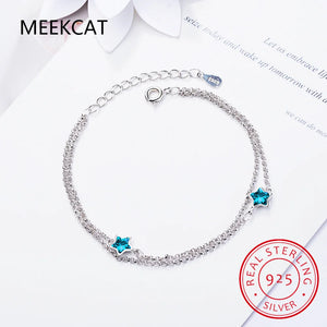 925 Sterling Silver Star Zirconia Bracelet Adjustable Chain for Women