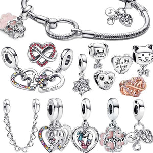 925 Silver Puzzle Heart Dangle Charm for Bracelets & Necklaces