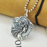 S925 Pure Silver Jewelry Personality Girl Round Card Retro Matte Pendant