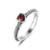 S925 Women's Red CZ Heart Ring Fine Jewelry