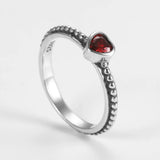 S925 Women's Red CZ Heart Ring Fine Jewelry