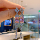 Emerald Crystal Tassel Dangle Earrings Women Long Hanging Jewelry
