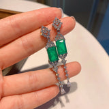 Emerald Crystal Tassel Dangle Earrings Women Long Hanging Jewelry