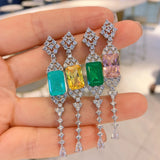 Emerald Crystal Tassel Dangle Earrings Women Long Hanging Jewelry